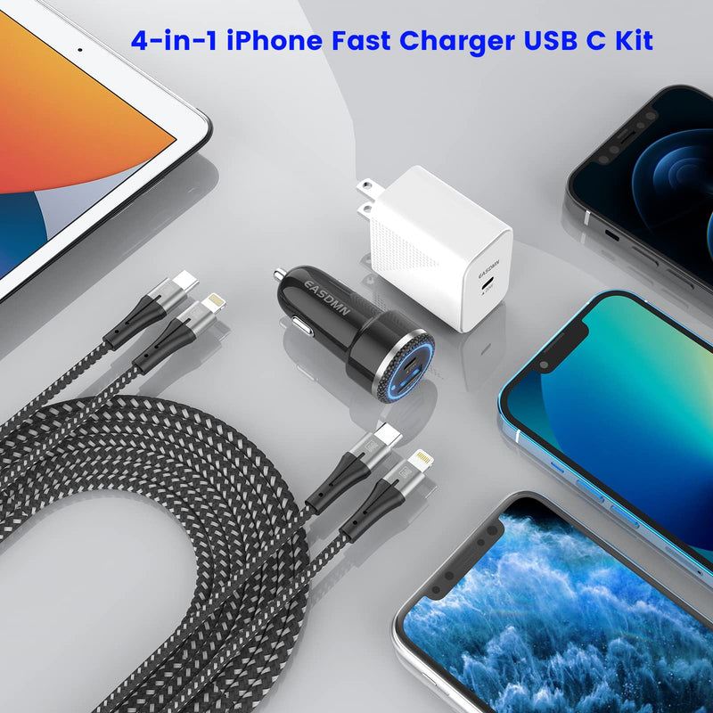 [Australia - AusPower] - iPhone 13 Fast Charger USB C Kit, EASDMN 20W Super-Speed Wall Charging Block/PD Car Adapter/2x iPhone Fast Charger Cords Compatible with Apple iPhone 13 Pro/Pro Max/Mini/12/11/Xs Max/XR/X, iPad(3.3ft) 