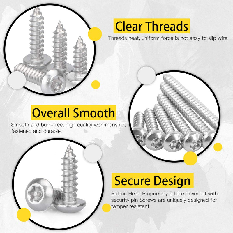 [Australia - AusPower] - Hilitchi 50Pcs #6 x 1 1/2" Stainless Steel Button Head Torx Silver Security Screws Sheet Metal Screws Anti-Theft Tamper Proof with Bit T15 #6 x 1 1/2"-50Pcs 