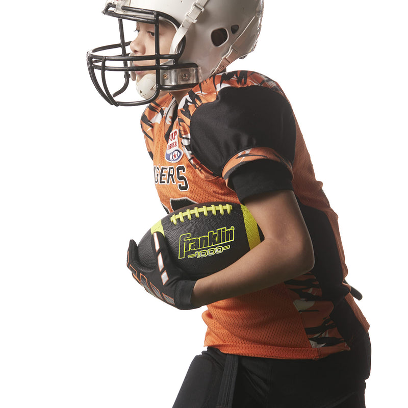 [Australia - AusPower] - Franklin Sports Junior Size Football - Grip-Rite Youth Footballs - Extra Grip Synthetic Leather Perfect for Kids Black/Optic 1 Inflated Football 