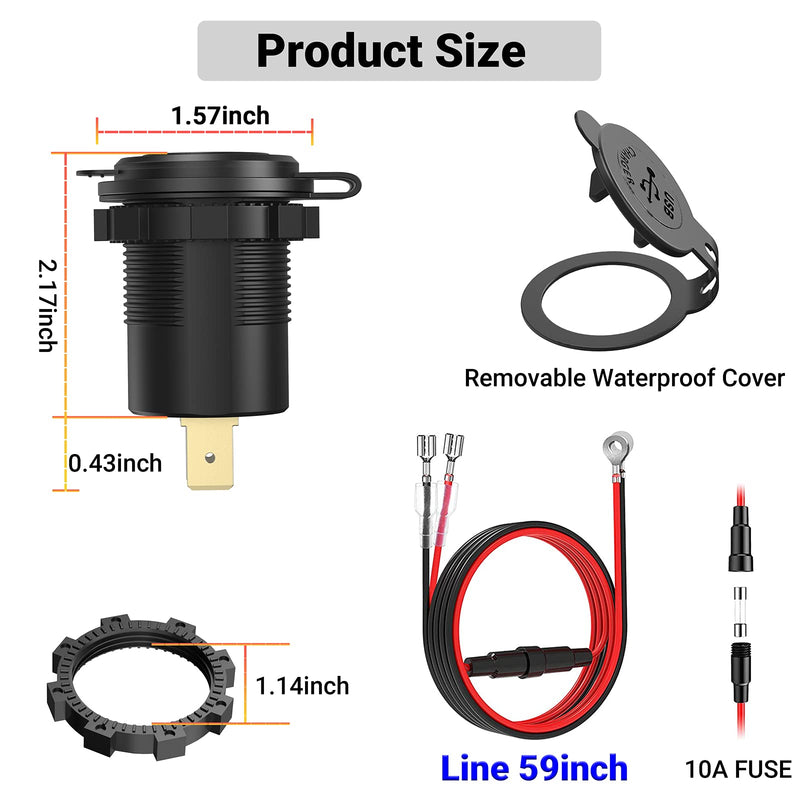 [Australia - AusPower] - 12 Volt USB Outlet, Ouffun USB C Car Charger Socket PD20W USB-C & Quick Charge 3.0 Port with Power Switch and 59'' Wire Waterproof DIY Car USB Port for 12V-24V Car Boat Marine RV Golf Cart Motorcycle 