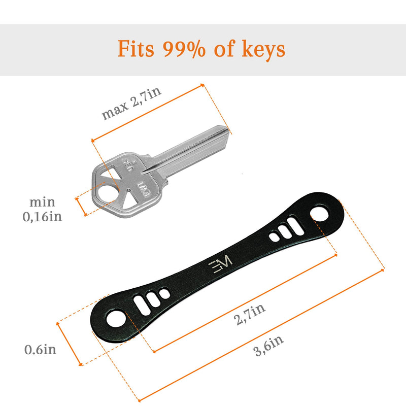 [Australia - AusPower] - EM Compact Key Holder for Keychain Premium (Aircraft Grade Aluminum) – Smart Key Organizer Keychain – Minimalist Unique Style Pocket Clip Design (Black) Black 
