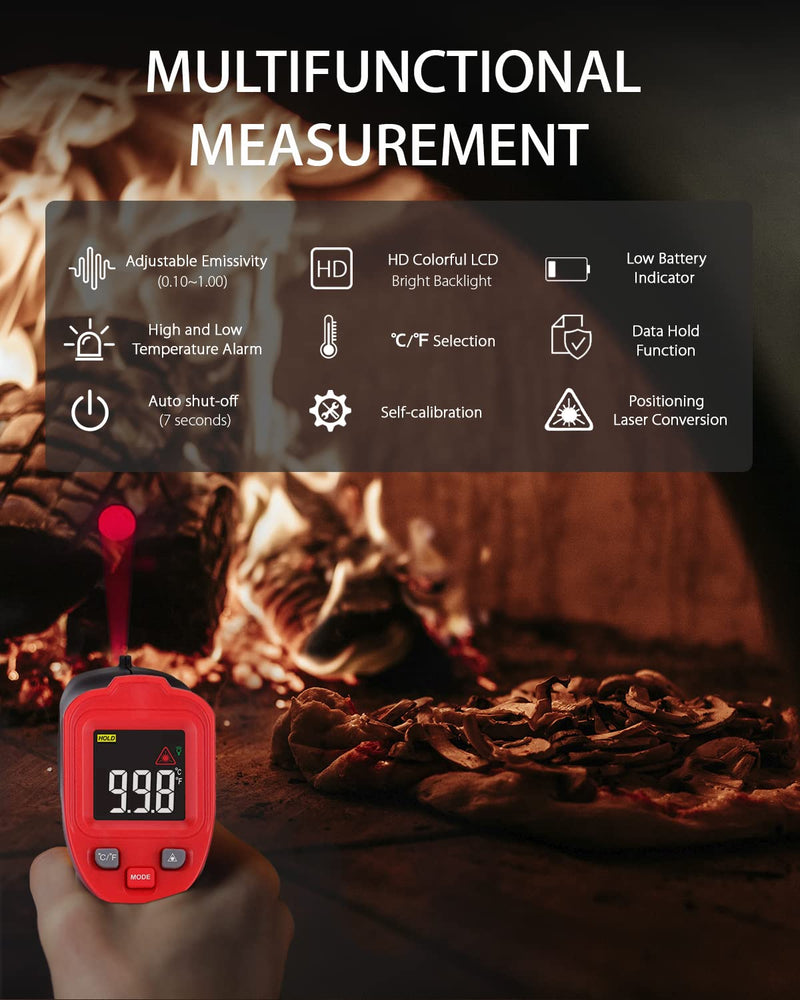 [Australia - AusPower] - Wintact Infrared Thermometer Gun, ﹣58℉ to 1112℉ (-50℃ to 600℃) Non-Contact Digital Laser Thermometer, Adjustable Emissivity, Max Measure for Kitchen Cooking Food Grill Meat Oven (Not for Human) 