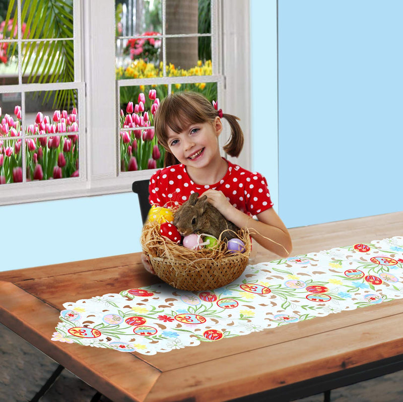[Australia - AusPower] - Simhomsen Embroidered Colorful Eggs Table Runners for Easter Holiday or Spring Season Decorations, Dresser Scarf (14 x 69 inches) 14 x 69 inches 
