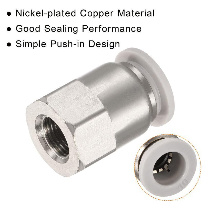 [Australia - AusPower] - MECCANIXITY Push to Connect Fittings 1/8PT Female Thread Fit 10mm Tube OD Nickel-Plated Copper Straight Union Fitting, Pack of 4 