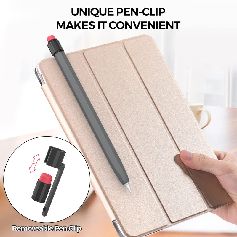 [Australia - AusPower] - TRONWIN iPencil Case for Apple Pencil 1st Generation Sleeve Silicone Protective Cover Perfect Grip Skin Classic Design with Sturdy Clip Compatible with Apple Pencil 1st Generation (Deep Gray) Deep Gray 