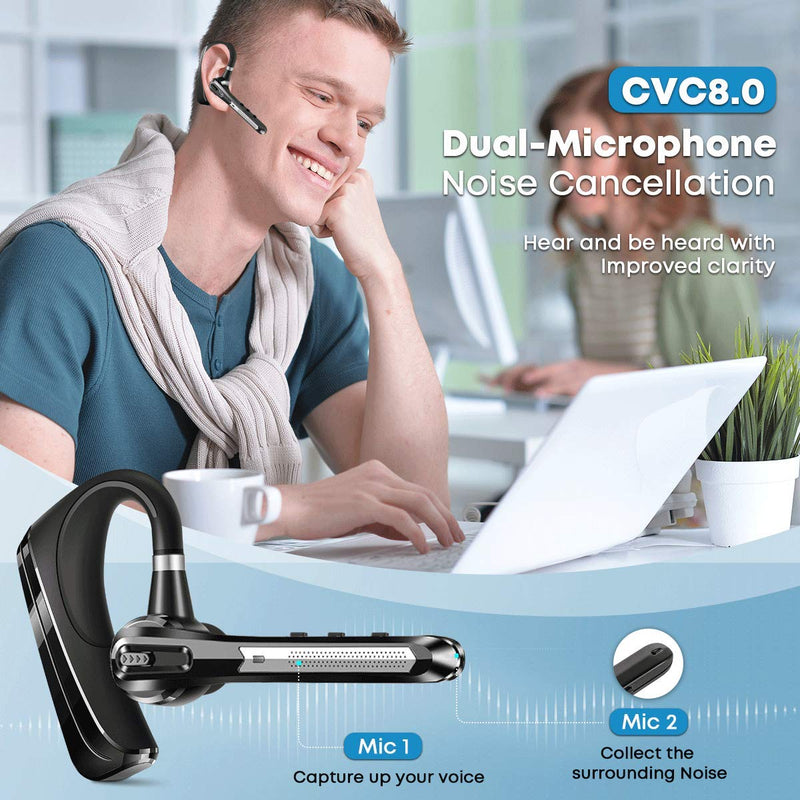 [Australia - AusPower] - [Latest Version ] Bluetooth Headset CVC8.0 Dual Mic Noise Cancelling, HonShoop V5.0 Bluetooth Earpiece Earbud16 Hrs HD Talktime Hands-Free Earphones for Driver Trucker Business Office 