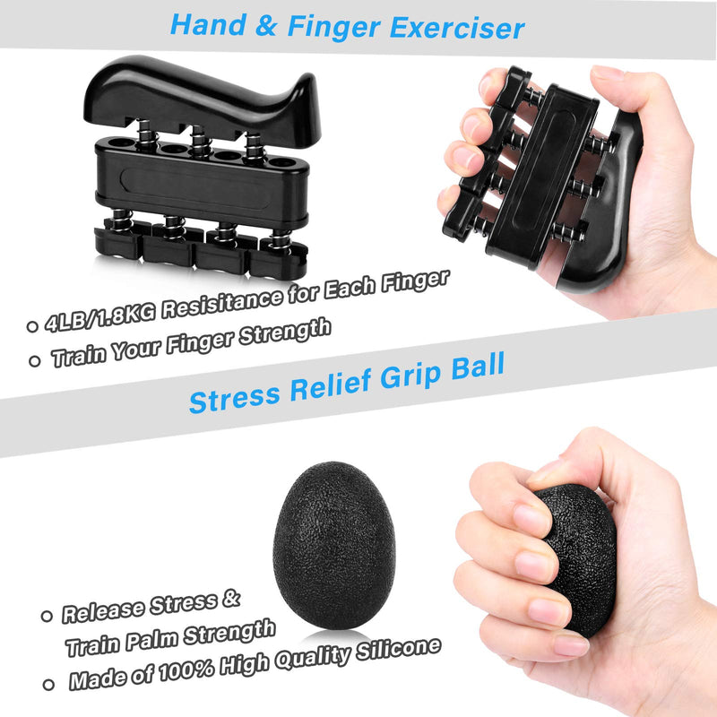 [Australia - AusPower] - ALMAH Hand Grip Strengthener kit（5 Pack）, Forearm Workout Trainer Adjustable Hand Grip Exercise,Finger Strength Exerciser, Finger Stretcher, Grip Ring & Stress Relief Ball with Carry Bag 