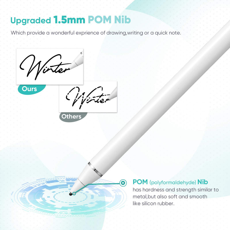 [Australia - AusPower] - ORIbox Stylus Pen for iPad, Digital Pencil Smooth Precision Capacitive Pen Ultra Fine Point, Universal for iPhone/iPad Pro/Mini/Air/Android/Microsoft/Surface and Other Touch Screens, E-White 