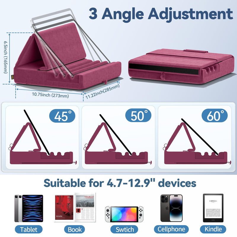 [Australia - AusPower] - Tablet Pillow Holder, KDD Foldable iPad Stand for Lap, Bed and Desk -Tablet Soft Pad Dock with Pocket & Stylus Mount Compatible with iPad Pro 12.9, 10.5, 9.7 Air Mini 6 5 4 3, Kindle, E-Reader, Purple 