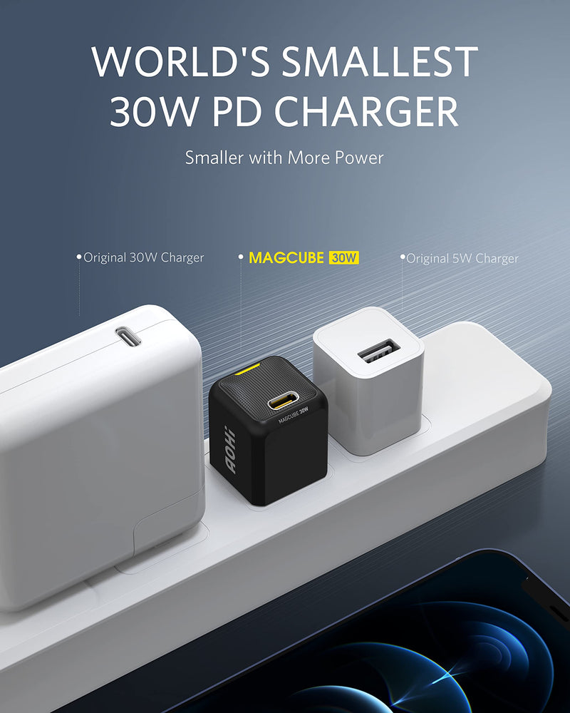[Australia - AusPower] - USB C Charger, AOHI Magcube 30W PD Mini Fast Charger GaN+ Wall Charger Power Adapter for MacBook/iPhone 13/13 pro/ 12 Mini Pro Max/iPad Pro/Galaxy S21+/ Note 10+, Pixel and More 