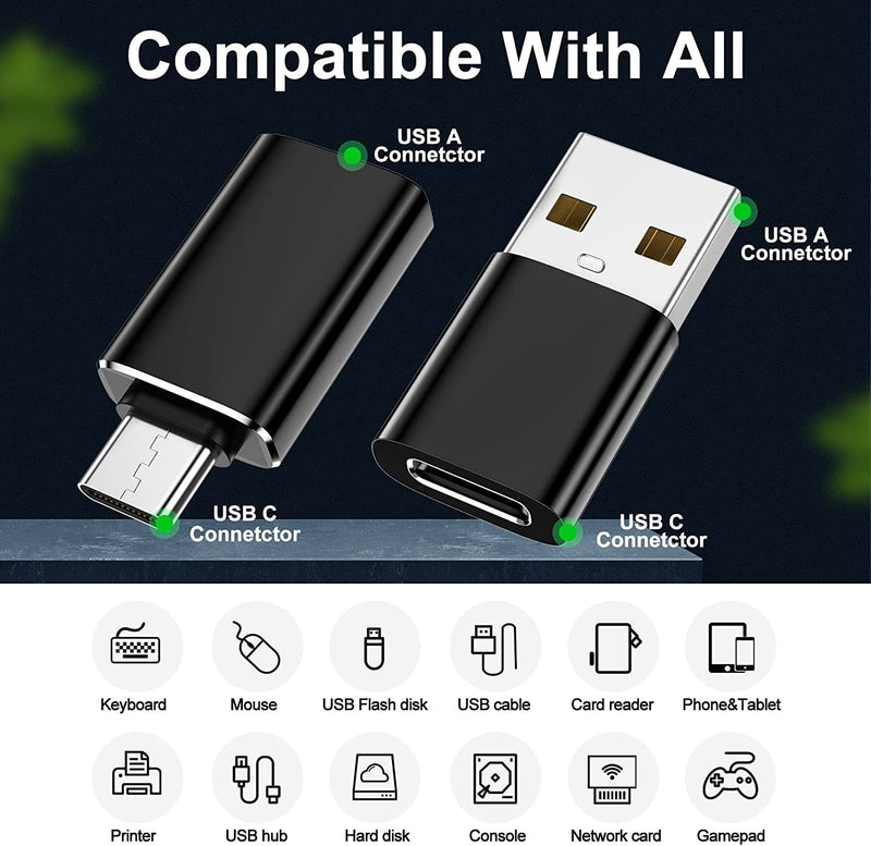 [Australia - AusPower] - PITCHESSY [4 Pack USB C to USB Adapter(2Pcs)&USB to USB C Adapter Adapter (2Pcs) SuperSpeed Data Transfer & Fast Charging - Compatible with Laptop, PC, Charger-Black 