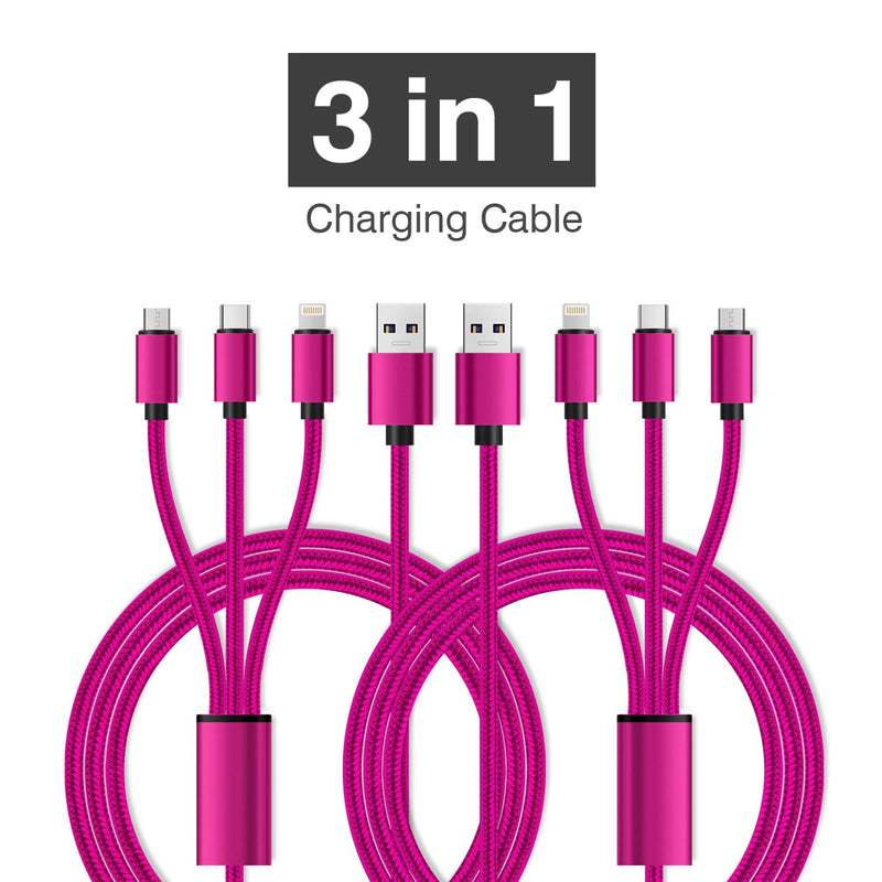 [Australia - AusPower] - Multi Charging Cable, 10ft 2Pack Multi Charger Cable Nylon Braided Multiple USB Cable Universal 3 in 1 Charging Cord Adapter with Type-C, Micro USB Port Connectors for Cell Phones and More 