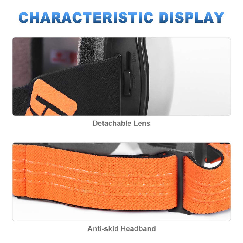 [Australia - AusPower] - SH HORVATH Ski Snowboard Goggles Magnetic Mirrored Lens 120s Anti-Fog for Adult Black and Orange VLT15% Silver 