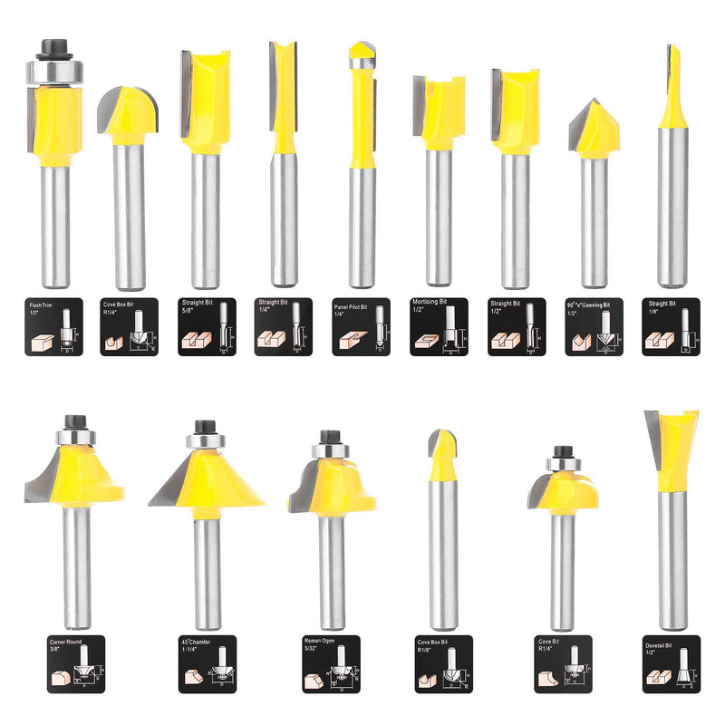 [Australia - AusPower] - KOWOOD Router Bits Set of 15 Pieces 1/4 Inch Woodwork Tools for Beginners 