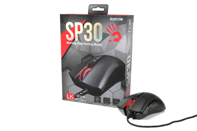 [Australia - AusPower] - Bloody SP30 Ergonomic Optical Switch Gaming Mouse - Fastest Mouse Switch in Gaming - Enthusiast Grade 3360 Sensor - 8 Programmable Buttons - Non-Slip Rubberized Black - 12,000 DPI 