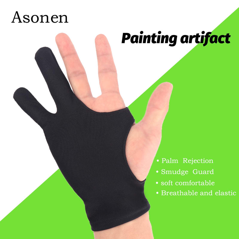 [Australia - AusPower] - Asonen - Artist Gloves for Drawing 2 Pack,Single-Layer Thickened Fixed Type,Two Fingers Gloves for Sketching, Inking, Coloring and Digital Drawing on Graphics Tablets, Universal Right and Left Hands Medium Black - 2PACK-layer+ 