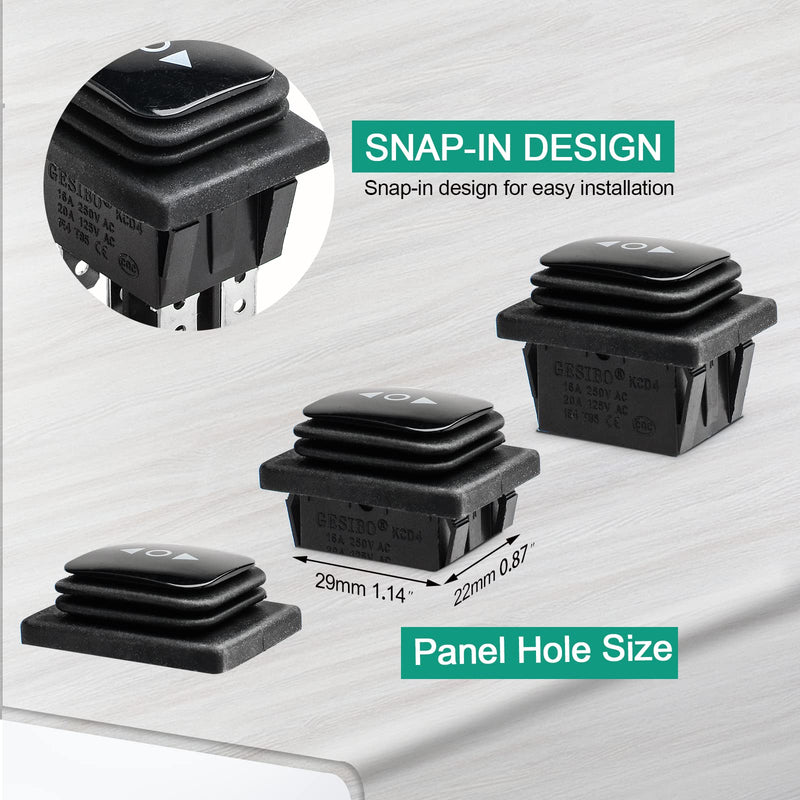 [Australia - AusPower] - QTEATAK DC 12V 10A 6 Pin 3 Position (ON)-Off-(ON) AC 110V-220V Waterproof Momentary Polarity Reverse Switch Motor Control Black Boat Rocker Toggle Switch with Wire KCD4-223-QT 