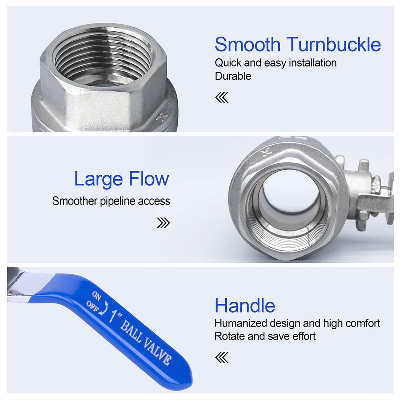 [Australia - AusPower] - 1 Inch Ball Valve, Premium 304 Stainless Steel Full Port Forged NPT Ball Valve for Water Oil and Gas with Long Handle Shut Off Switch, 1000 WOG ( 1 Piece, FNPT to FNPT ) 