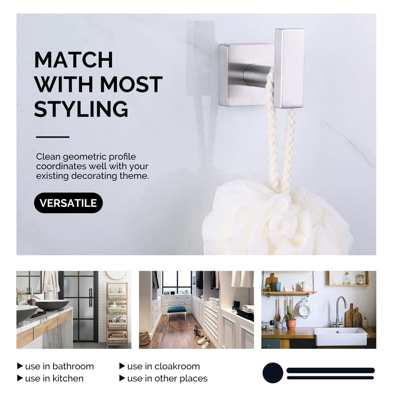 [Australia - AusPower] - Square Single Towel Hook 2 PCS Bundle with Double Towel Hook (Brushed Nickel) 