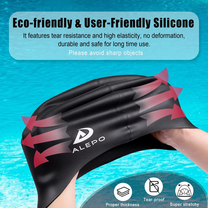 [Australia - AusPower] - Alepo Extra Large Swim Cap for Women Men, Durable Silicone Swimming Hat with Ear Protection, Unisex Adults Bath Swimming Caps for Long Thick Curly Hair & Dreadlocks Braids Weaves Afro Hair 