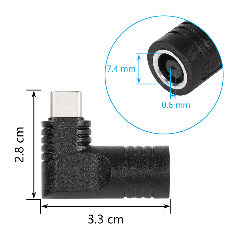 [Australia - AusPower] - SinLoon 65W PD DC 7.4mm x 5.0mm Female (7.4mm x 0.6mm) Input to USB Type C Male Power Charging Adapter,Uilt-in with PD Automatic Identification Induction Chip,for Phones,Tablets, Laptops(black 7406 B) black 7406 B 