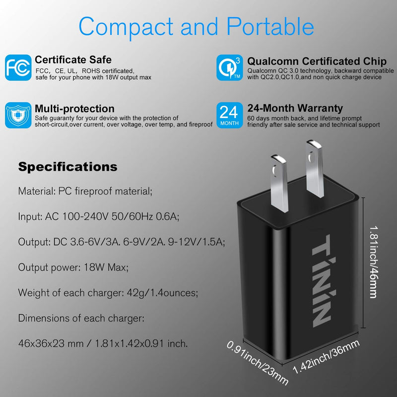 [Australia - AusPower] - 3-Pack Quick Charge 3.0 USB Wall Charger Adapter,18W Charging Block Fast Charger for Samsung Apple iPhone Ipad Google LG HTC and More(Quick Charge 2.0 Compatible) Qualcomm Certified USB Charger TININ 