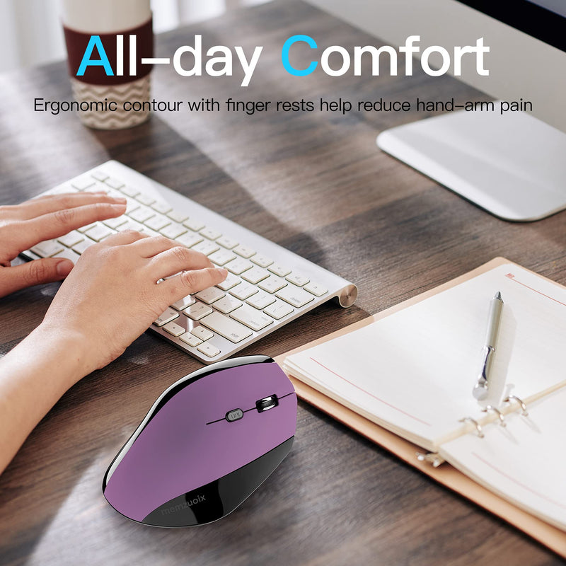 [Australia - AusPower] - Memzuoix Ergonomic Mouse Wireless, 2.4G Optical Cordless Mice with 800 / 1200 /1600 DPI, Vertical Computer Wireless Mouse for Laptop, Mac, PC, Desktop (for Right Hand, Large), Purple 