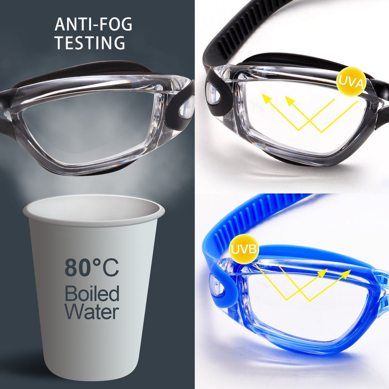 [Australia - AusPower] - Yizerel Swim Goggles, 2 Pack Swimming Goggles for Adult Men Women Youth Kids Child, No Leaking Anti Fog UV 400 Protection Waterproof 180 Degree Clear Vision Triathlon Pool Goggles Black/Blue(clear) 
