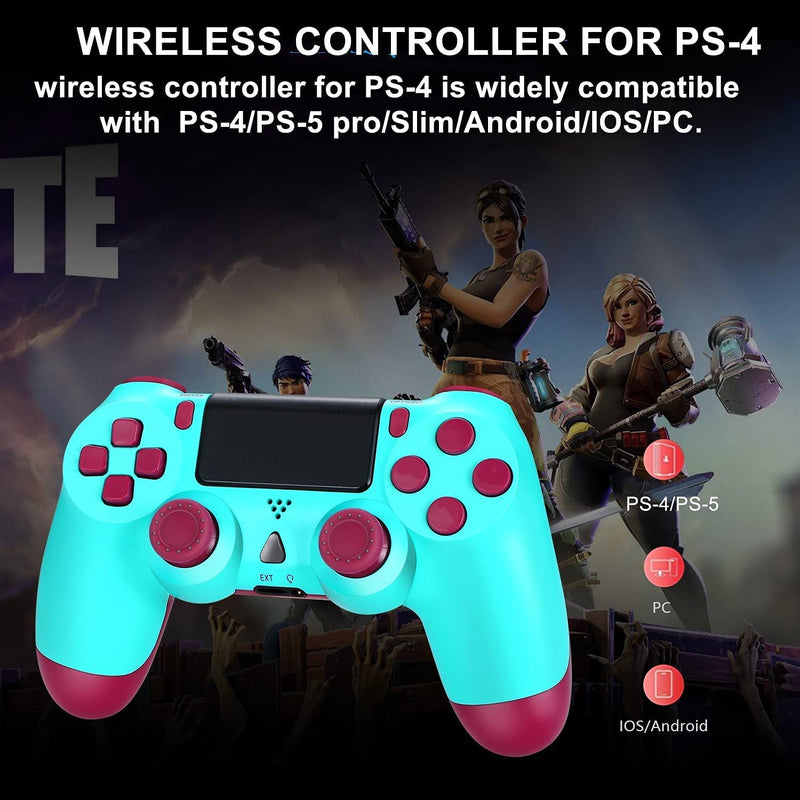 [Australia - AusPower] - YU33 Wireless Remote Controller Compatible with Playstation 4 System, for PS4 Console with Two Motors and Charging Cable, Great Gamepad Gift for Girls/Kids/Man(BerryBlue mando,2021 New Model Joystick) BerryBlue 