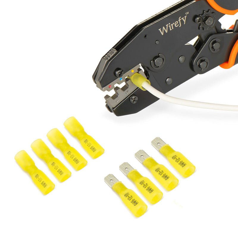 [Australia - AusPower] - 90 PCS Wirefy Female Spade Connectors - Heat Shrink Spade Connector Kit - Quick Disconnect Wire Connectors - Electrical Spade Terminals - Yellow 12-10 Gauge 