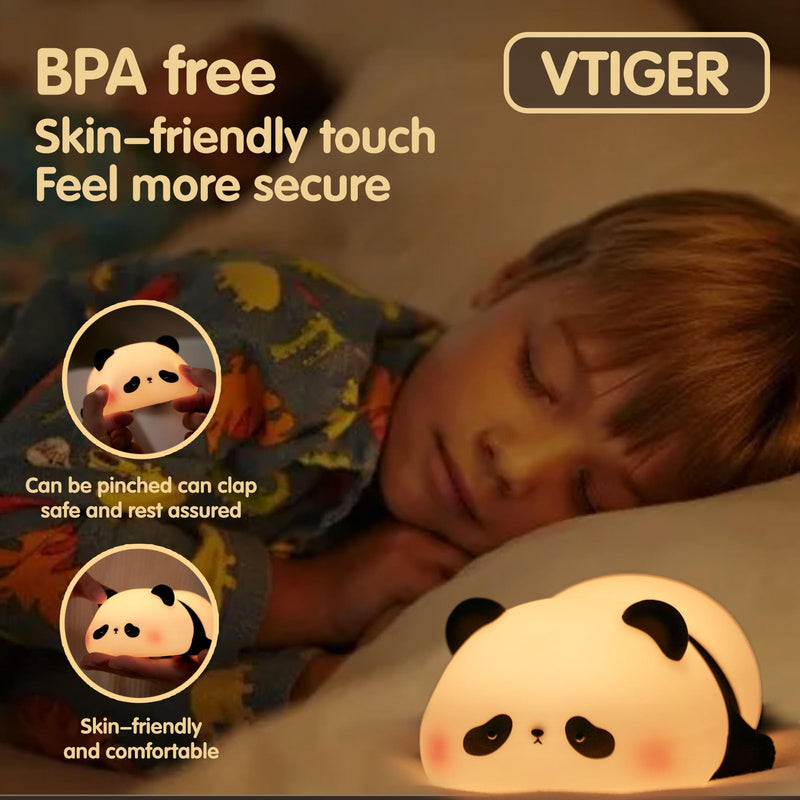 [Australia - AusPower] - VTIGER Panda Night Light for Kids, Rechargeable LED Touch Cute Lamp, Food Grade Silicone, 3 Modes Squishy Panda Night Lamp, Cute Night Light for Nursery Baby Room, Nice Gifts for Kids Girls Boys 