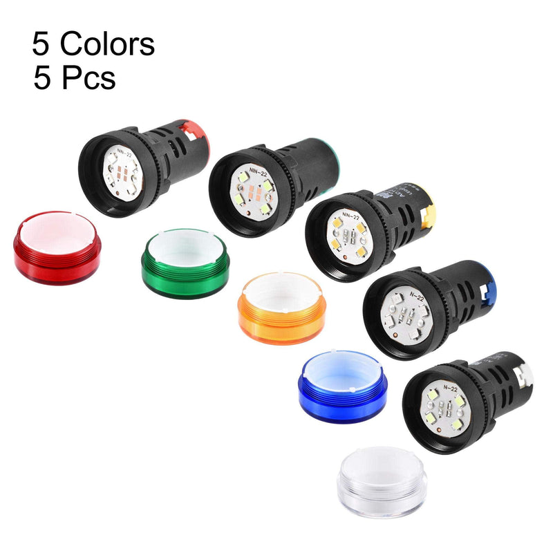 [Australia - AusPower] - uxcell Energy Saving LED Indicator Light AC/DC 110V Dustproof Waterproof Signal Pilot Lamp for Electrical Equipment Power Operating Status, Red Green Yellow Blue White 5 Colors, Pack of 5 