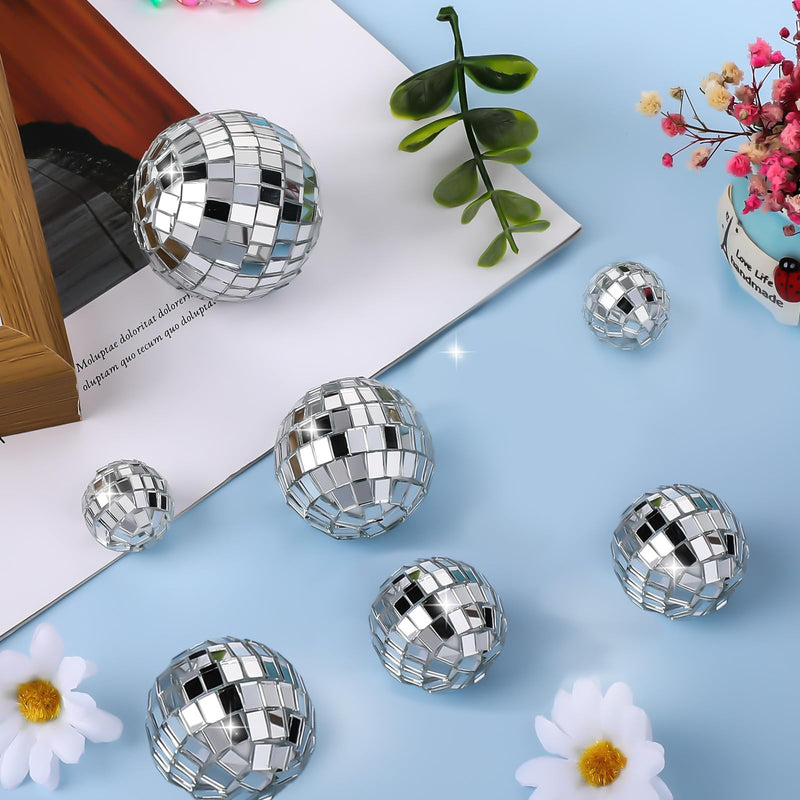[Australia - AusPower] - 7PCS Disco Ball Cake Topper, Disco Ball Cake Decorations Different Sizes, 70s Disco Themed Dance Party Supplies, Small Disco Balls for Cake Dessert Accessories Disco Party Ornament (Silver) 