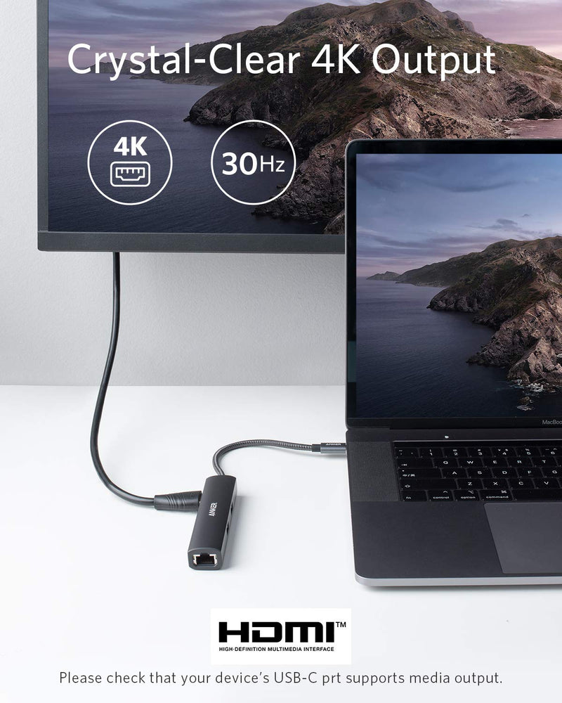 [Australia - AusPower] - Anker USB C Hub Adapter, 5-in-1 USB C Adapter with 4K USB C to HDMI, Ethernet Port, 3 USB 3.0 Ports, for MacBook Pro, iPad Pro, XPS, Pixelbook, and More 