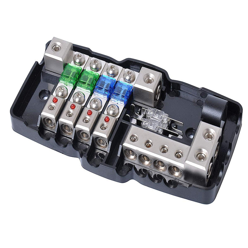 [Australia - AusPower] - TIYANG Camper Car Audio Distribution Fuse Block with Ground Mini ANL Fuse Box Distribution Block 0/4ga 4 Way Fuses Holder 30A 60A 80Amp Red LED Indicator 