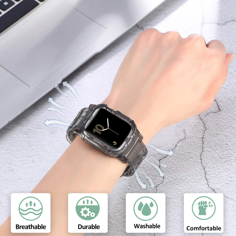 [Australia - AusPower] - fastgo Compatible with Apple Watch Case/Bands 38mm/40mm/42mm/44mm, Crystal Rugged Clear Bumper Smart Watch Strap Women Men Sports TPU Wristband Compatible with IPhone IWatch Series SE, Series 6/5/4/3/2/1 Crystal Grey 