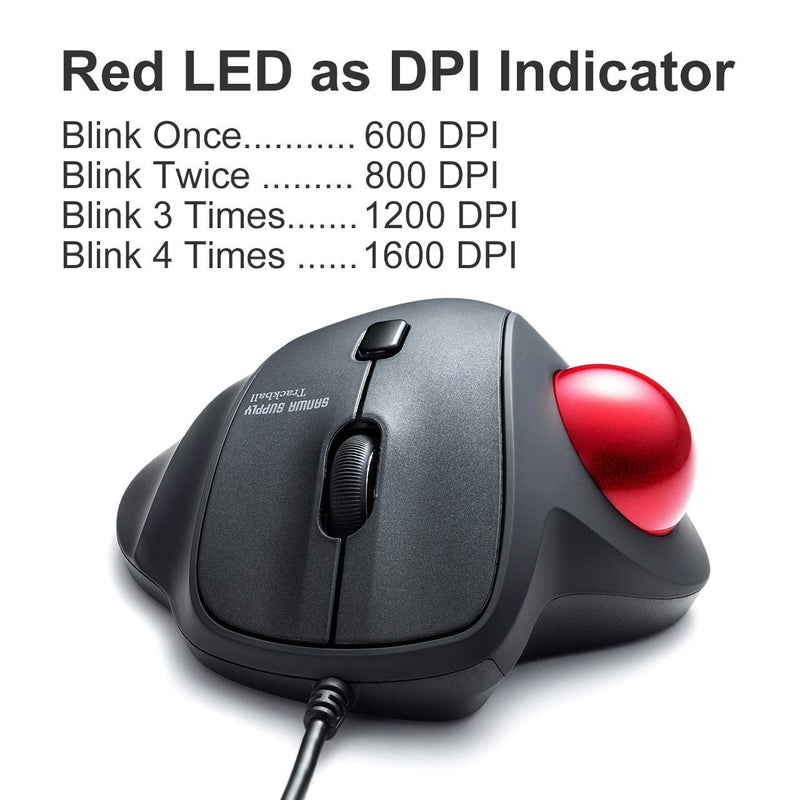 SANWA Trackball Maus Rot - Ergonomische Kabelmaus Mit 6 Programmierbaren Tasten