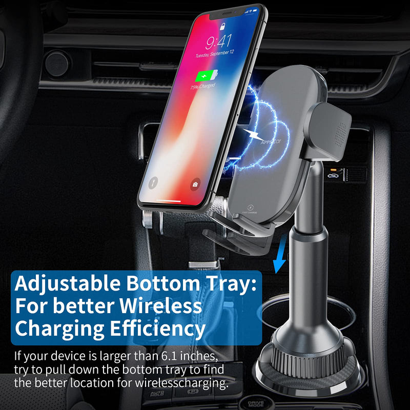 [Australia - AusPower] - Wireless Car Charger, 15W Qi Fast Charging Cup Phone Holder for Car, Adjustable Car Phone Holder Mount Charger with QC 3.0 Adapter, Compatible with iPhone 13/13 Pro Max/11 Pro All Smart Phones 