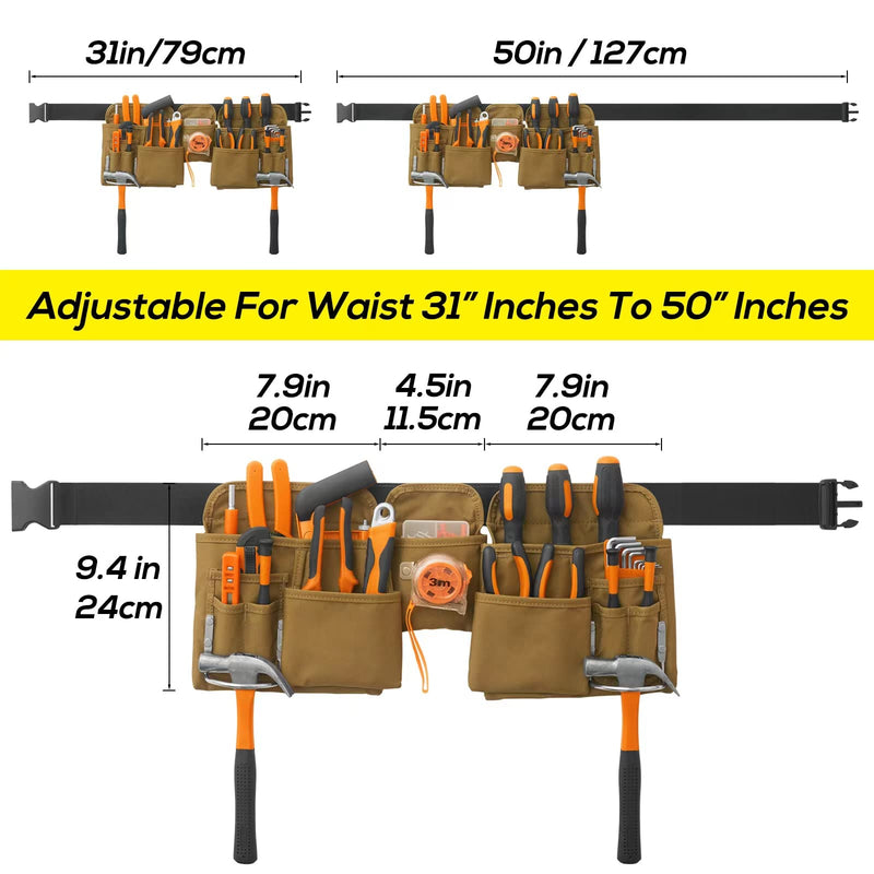 [Australia - AusPower] - KOYYTO 19 Pocket Tool Belts with Quick Release Buckle- Heavy Duty Detachable & Adjustable Utility Belt,Work Apron for Men and Women,for Electrician,Carpenter,Construction Tool Belt Pouches,Khaki Tool Pouch2 