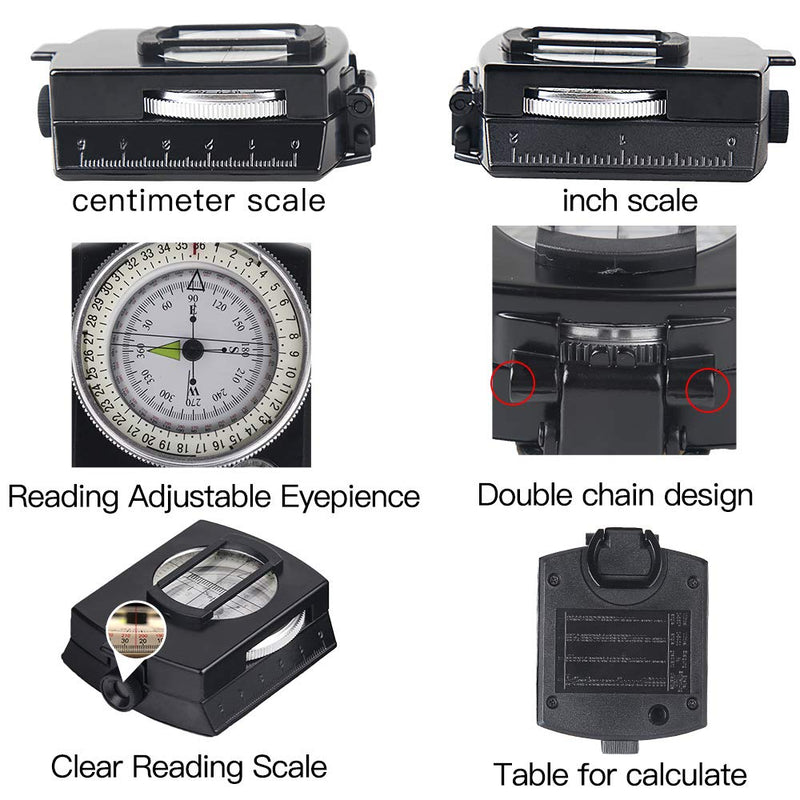 [Australia - AusPower] - COSTIN Multifunctional Compass, Metal Military Waterproof High Accuracy Compass with Map Measurer, Distance Calculator,Bubble Level Perfect for Outdoor Activities, Matte Black 