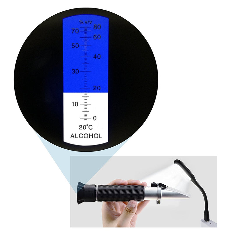 [Australia - AusPower] - Optics Alcohol Refractometer 0-80% Volume Percent ATC for Alcohol Liquor Production Spirit Alcohol Measurement Ethanol with Water Distilled Beverages Winemakers with Extra LED Light & pipettes 