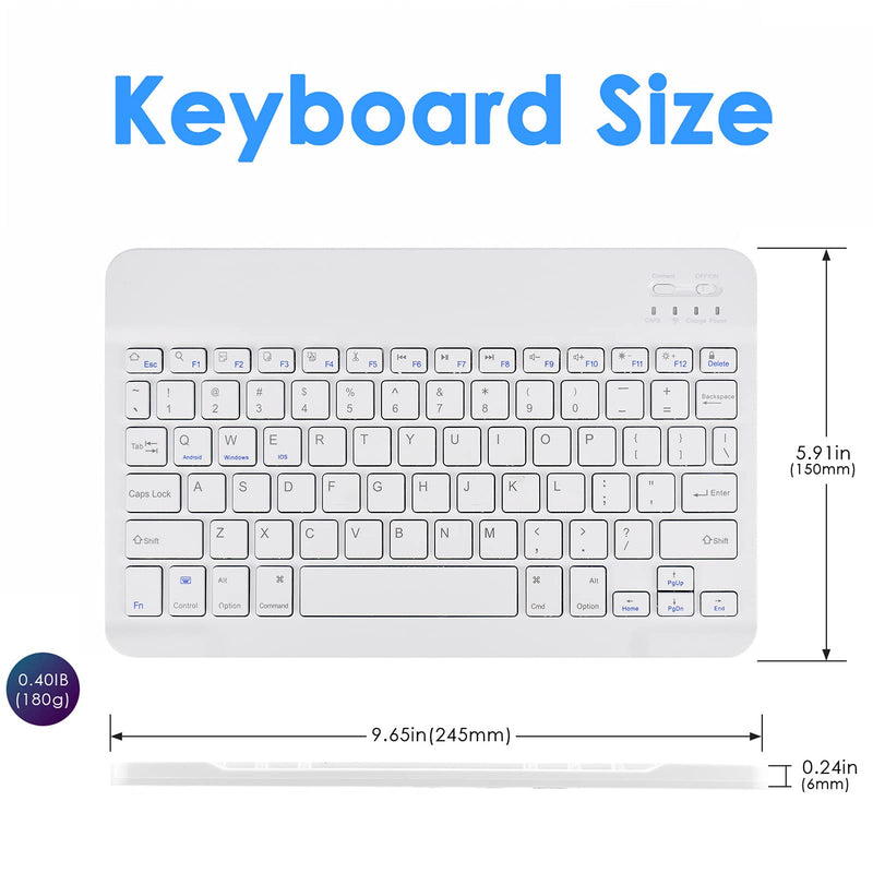 [Australia - AusPower] - DETUOSI Universal 9.6-10.5 inch Wireless Bluetooth Keyboard, Multi-Device Travel Portable Ultrathin (6mm) Lightweight Wireless Bluetooth Keyboard for iOS/Android/Windows Tablet, Computer, Phone #White for 9.6-10.5 inch tablet White 