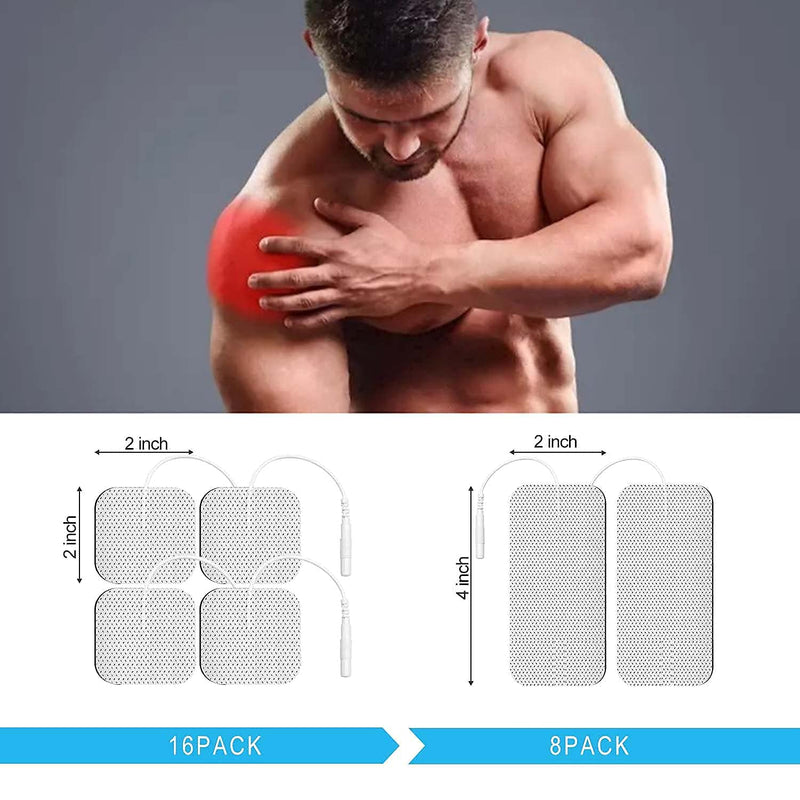 [Australia - AusPower] - TENS Unit Replacement Pads, 24 PCS Premium Thickened Reusable Self-Adhesive Electrode Pads for EMS Muscle Stimulator Massager, 2"x4" - 8 Pcs and 2"x2" - 16 Pcs 