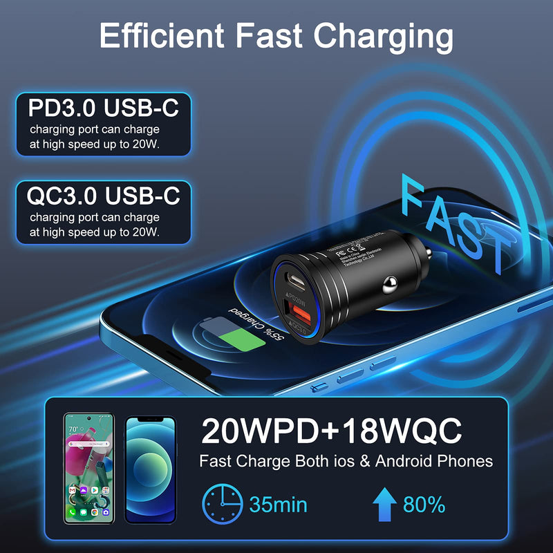 [Australia - AusPower] - Disoper USB C Fast Car Charger,Dual Port Car Adapter for Pad Pro11/12.9'',Pixel 6,5,Samsung Galaxy A52 5G/S9/S21/S20 Ultra/S20FE/S10/A51,Note 21/20/10,Oneplus Nord,9,6FT USB Type C Cable, Black 