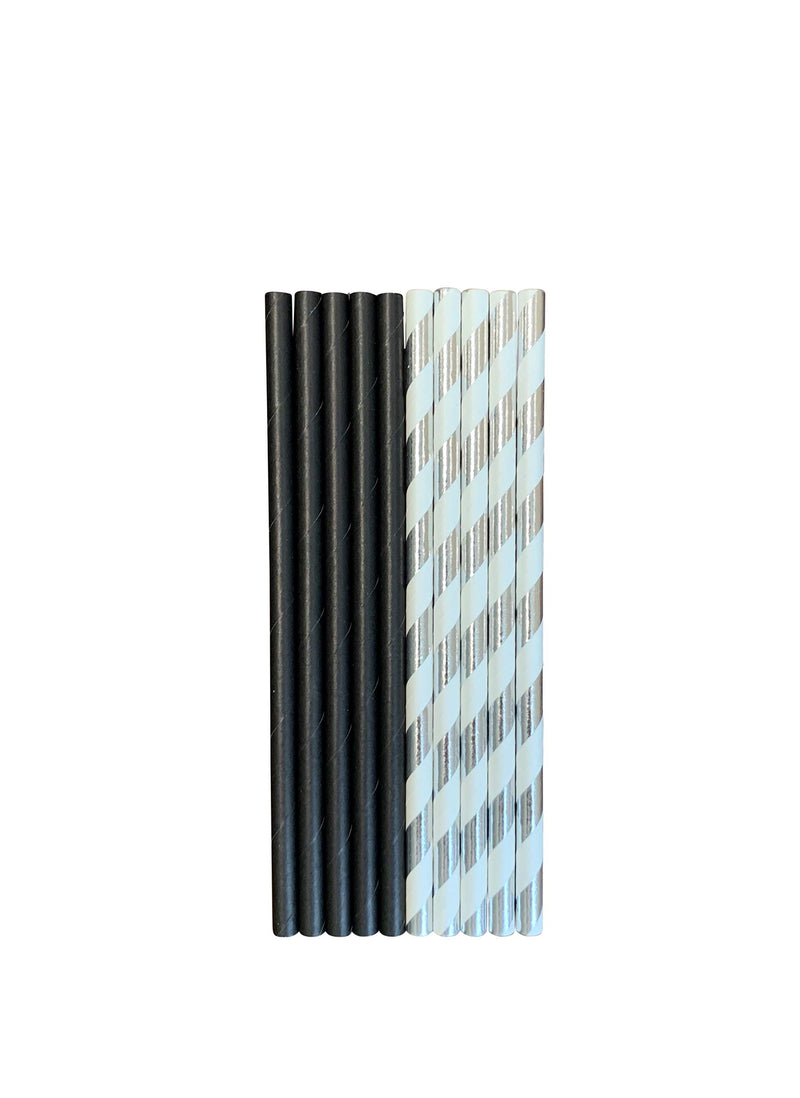[Australia - AusPower] - Kingseal FSC Certified Paper Cocktail Straws, Unwrapped, 6mm x 5.75 Inches, Silver Stripe, Biodegradable, Earth Friendly, Bulk Pack - 1 Box of 500 Straws 