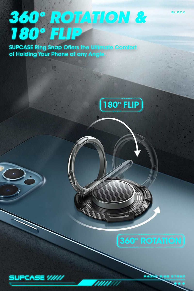 [Australia - AusPower] - SUPCASE Cell Phone Ring Holder, 360° Rotation & 180° Flip Universal Phone Ring Stand with Metal Phone Grip Compatible for Magnetic Car Mount (Black) 