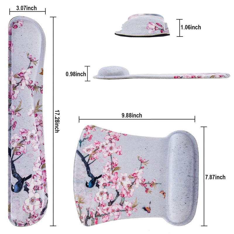 [Australia - AusPower] - Ergonomic Keyboard Wrist Rest and Mouse Pad Wrist Rest Support Set,Comfortable & Lightweight Memory Foam Computer/Gaming/Office Wrist Set for Easy Typing & Pain Relief by AORTDES(Bird and Pink Flower) Kmwrp-19 