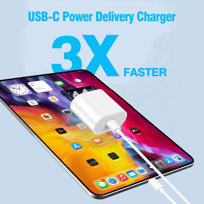 [Australia - AusPower] - iPad Pro Charger 20W USB C Apple Tablet Charger Compatible with iPad Pro 12.9, iPad Pro 11 inch 2021/2020/2018, iPad Air 4th, iPad Mini 6, 20W USB-C Power Adapter with 10ft USB C to C Charging Cable 