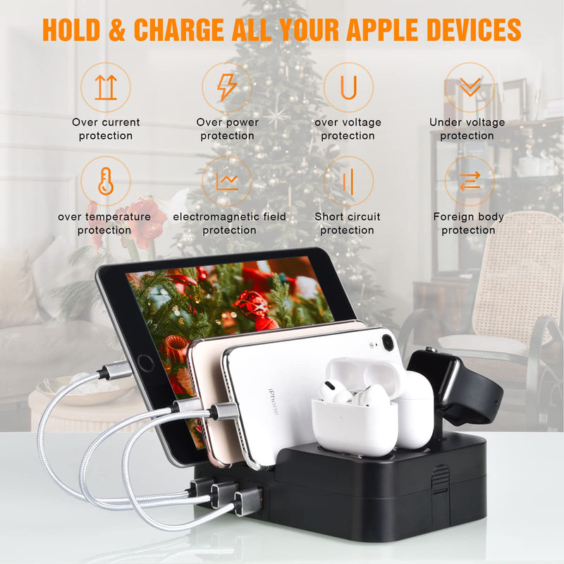 [Australia - AusPower] - KeyEntre 6 Port USB Charging Station Multi Device USB Charging Dock Station HUB Desktop Charger Stand Organizer Compatible for iPhone ipad Airpods iwatch Kindle Tablet Multiple Devices, Black 