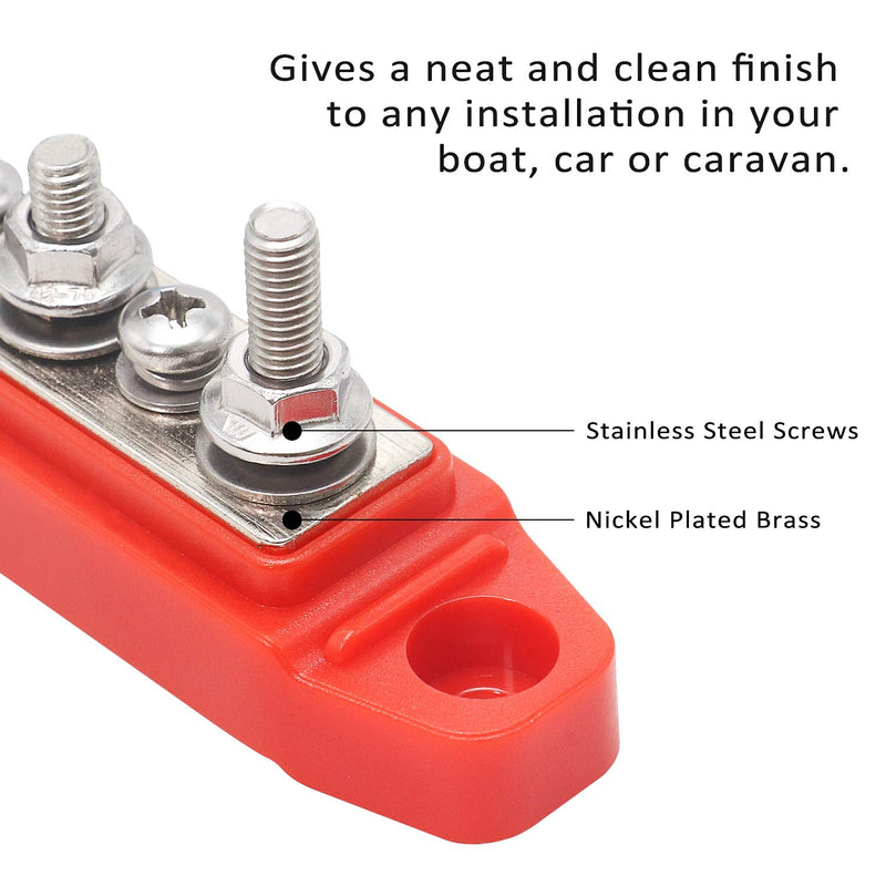 [Australia - AusPower] - Recoil Bus Bar 4 x M5 Studs 3 Screw Terminals Power Distribution Block with Ring Terminals(Red) Red 